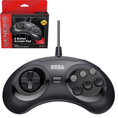 6-Button Wired Arcade Pad Controller for Sega Genesis® (Black) [Licensed]